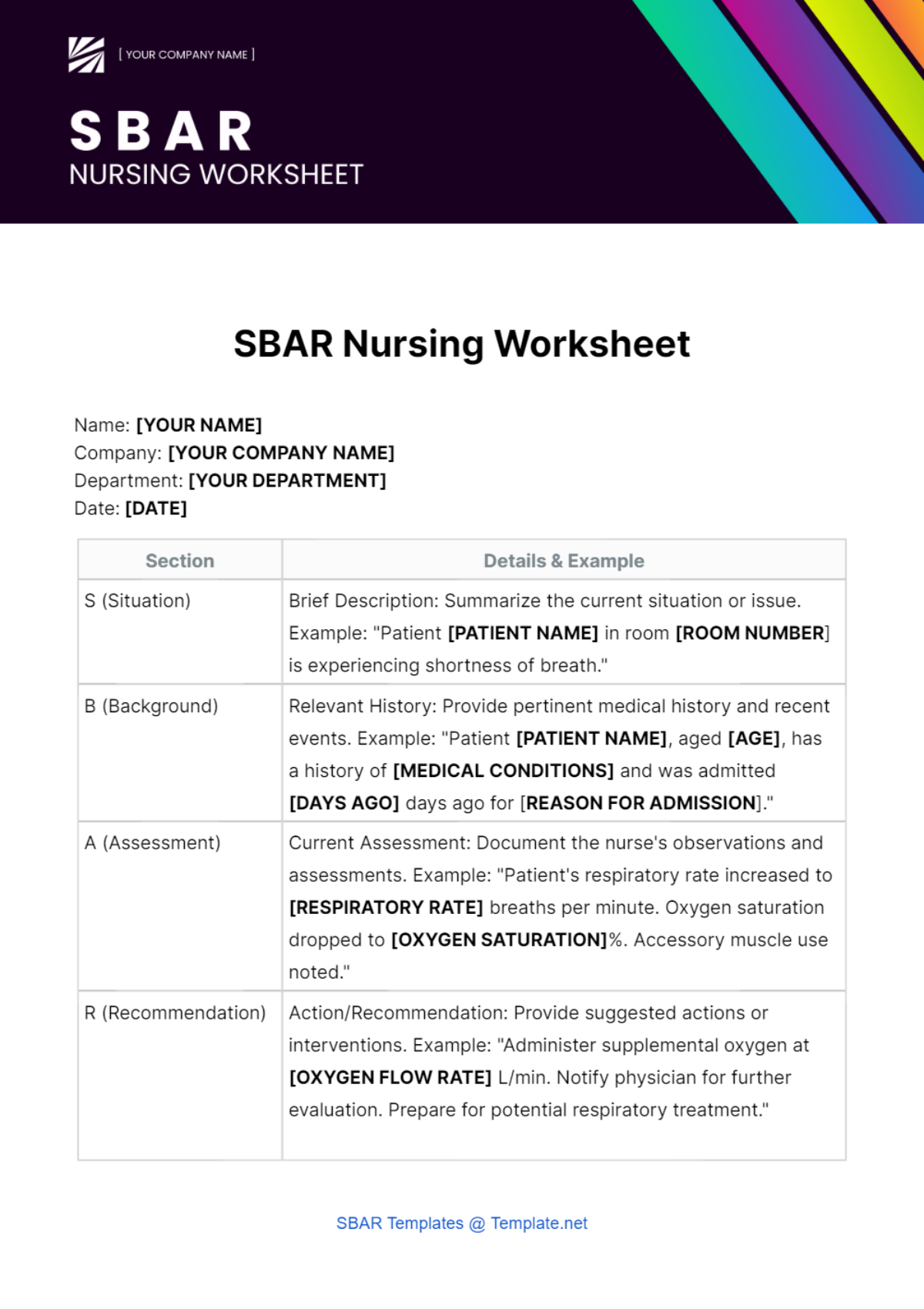 SBAR Nursing Worksheet Template