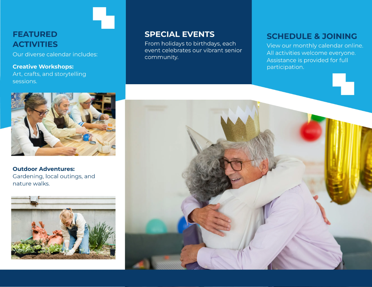 Free Celebrating Seniors: Activities and Events Brochure Template to Edit Online