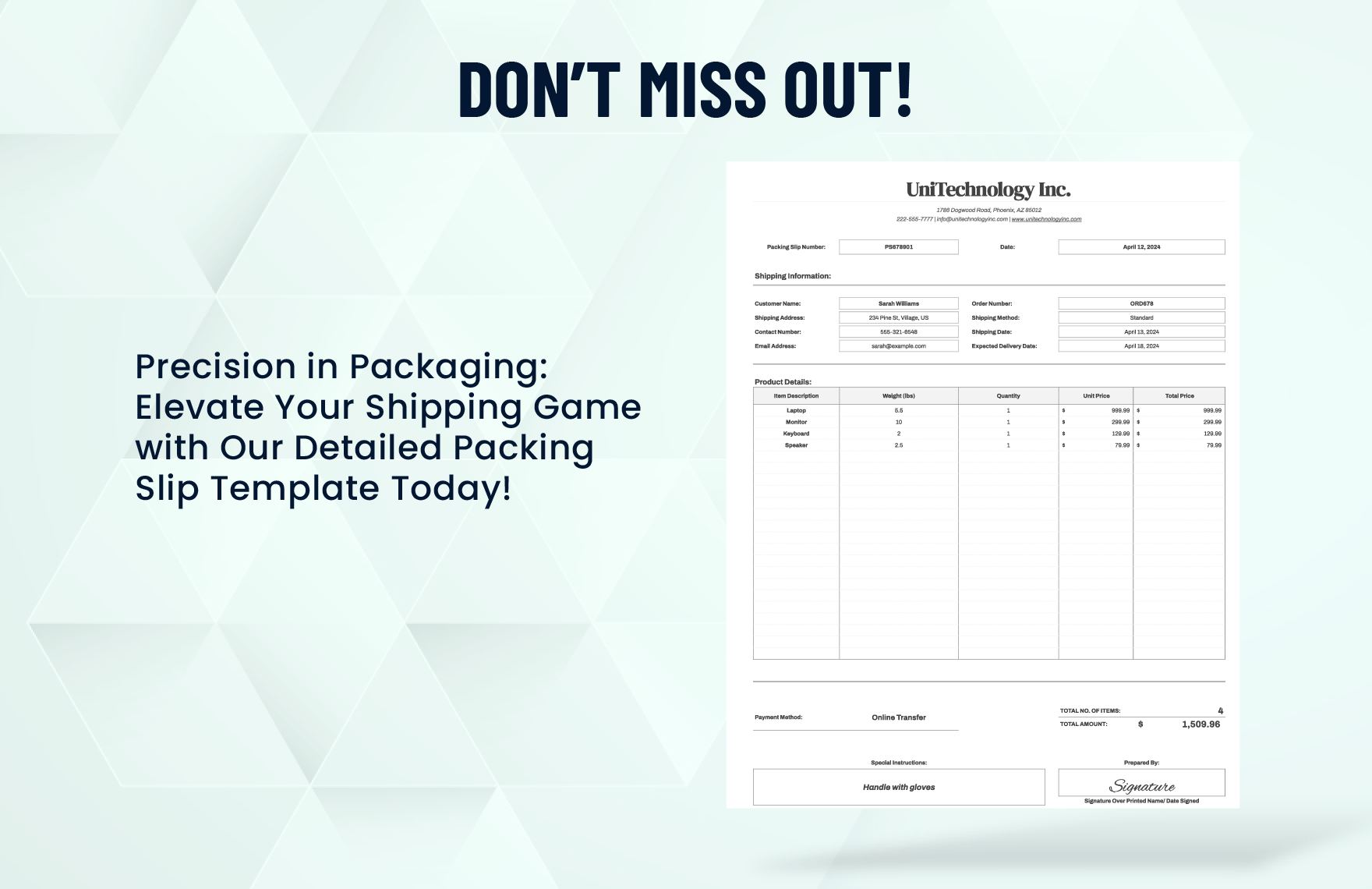 Detailed Packing Slip Template
