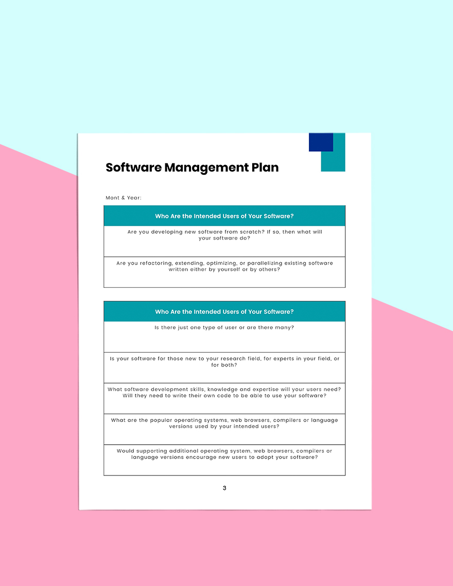 Software Management Planner Template