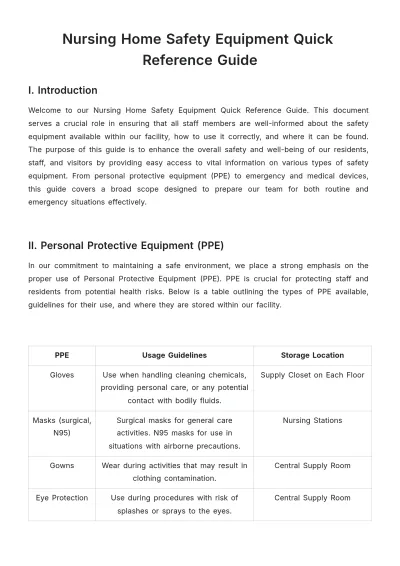 Free Nursing Home Safety Equipment Quick Reference Guide Template to Edit Online