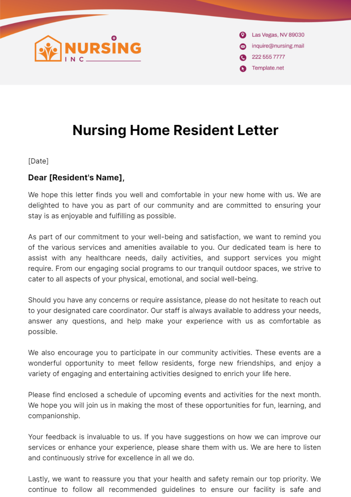 Free Nursing Home Resident Letter Template
