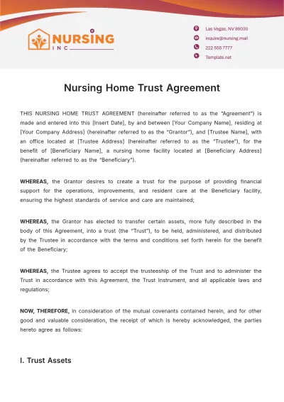Free Nursing Home Trust Agreement Template to Edit Online