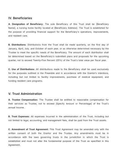 Free Nursing Home Trust Agreement Template to Edit Online