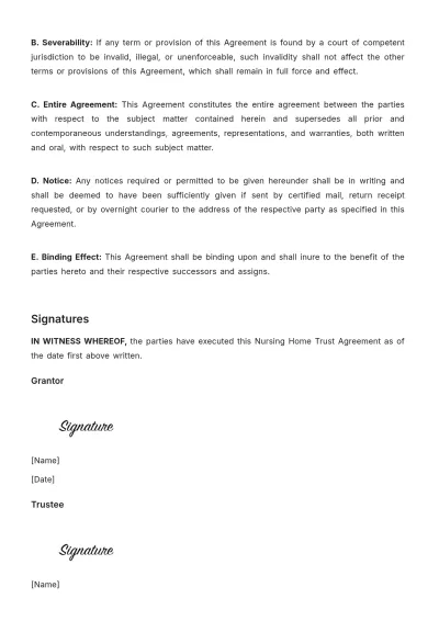 Free Nursing Home Trust Agreement Template to Edit Online