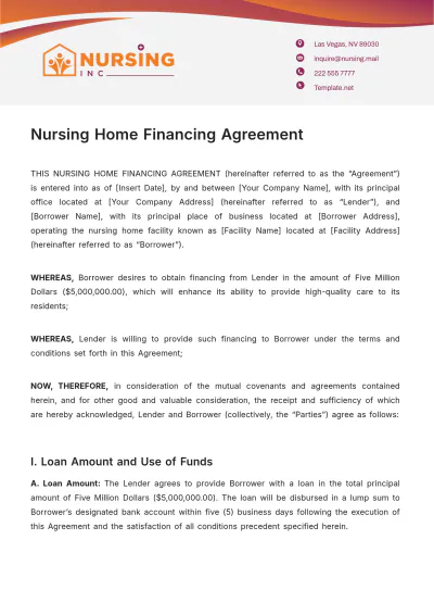 Free Nursing Home Financing Agreement Template to Edit Online
