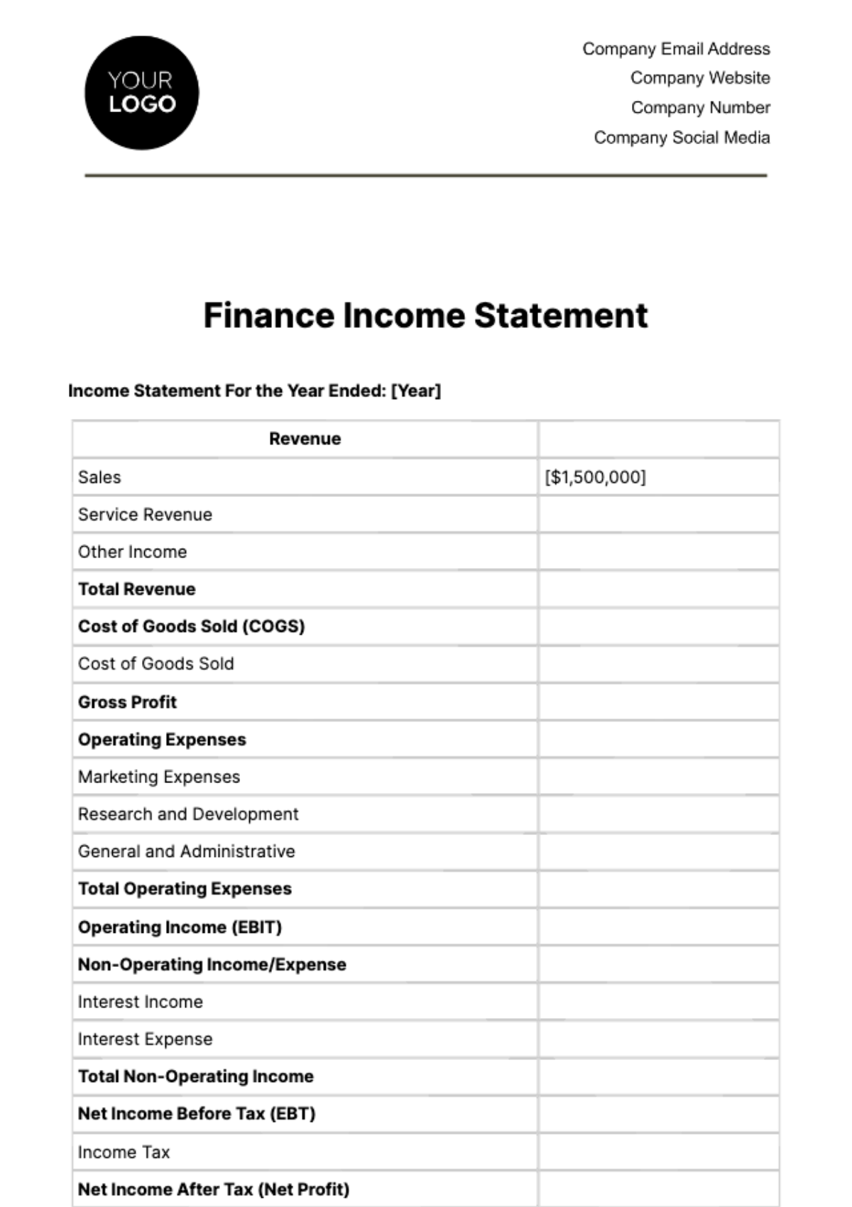 Finance Income Statement Template