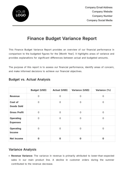 Free Finance Budget Variance Report Template to Edit Online