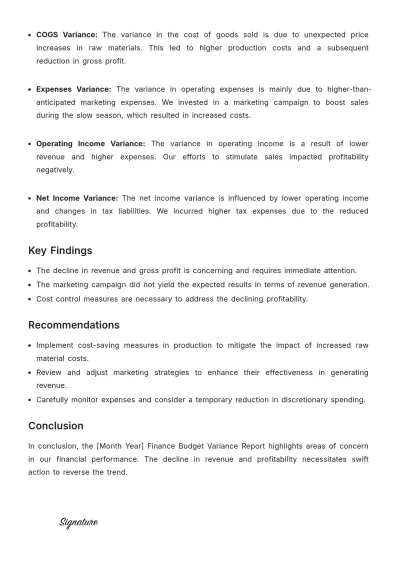 Free Finance Budget Variance Report Template to Edit Online