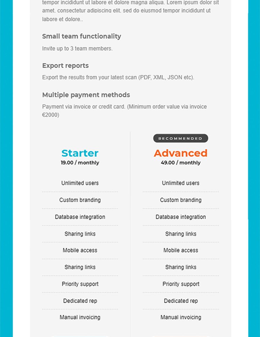 Boxed Style Pricing Page Template
