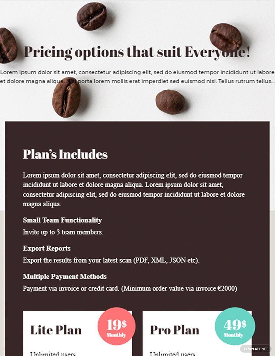 Coffee Shop Pricing Page Template
