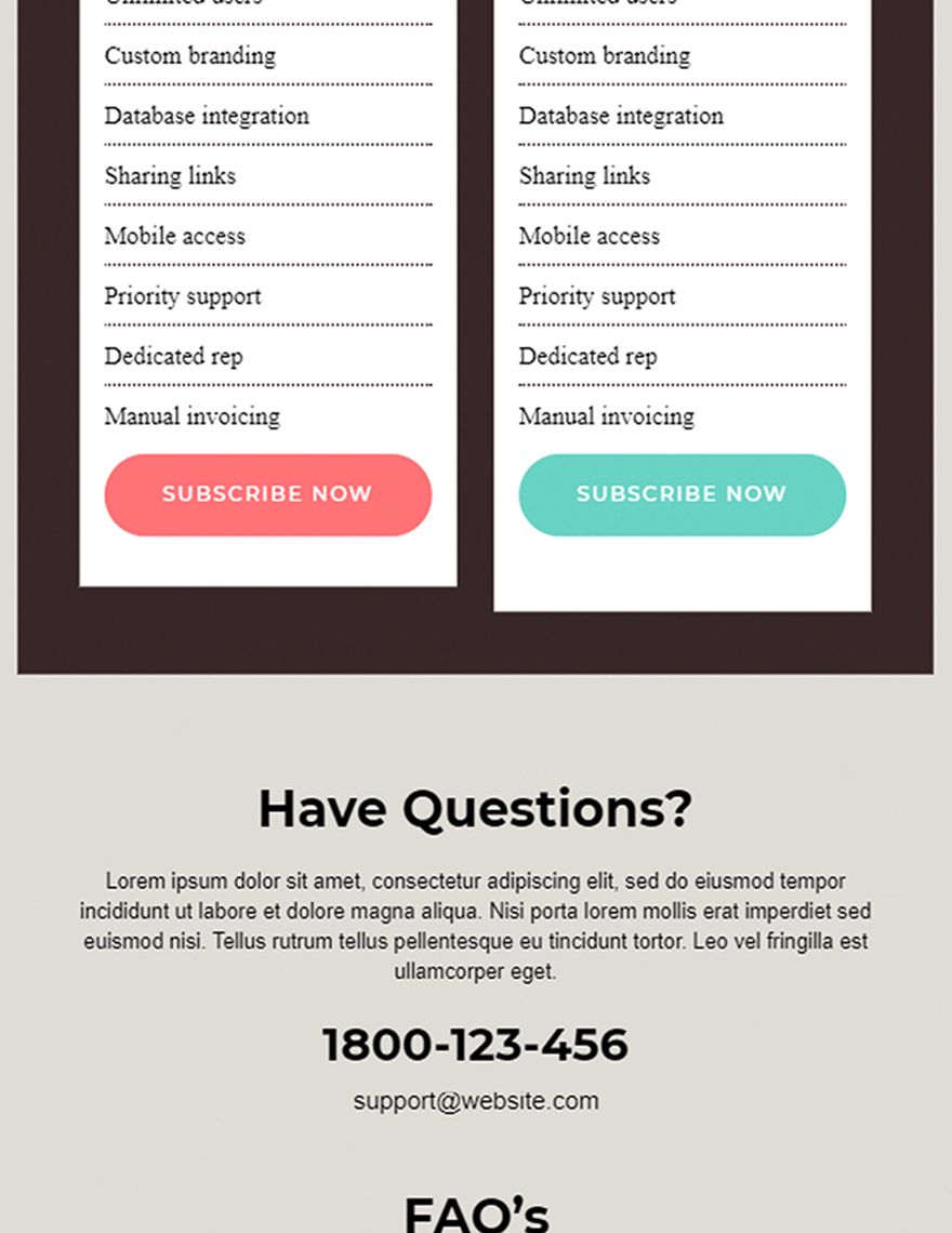 Coffee Shop Pricing Page Template