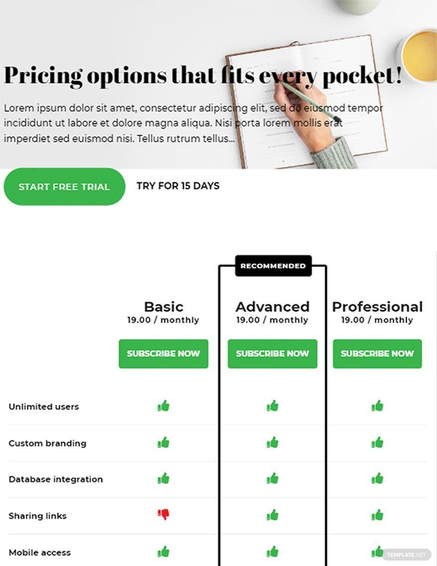 Detailed Pricing Page Template