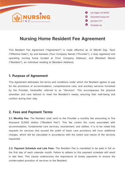 Free Nursing Home Resident Fee Agreement Template to Edit Online