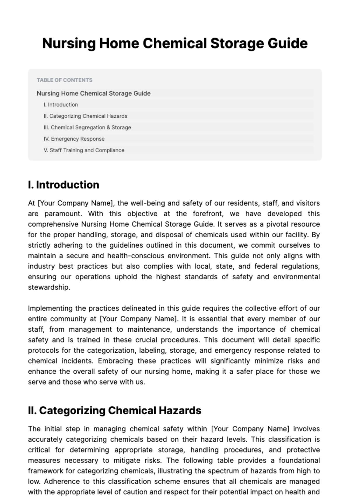Free Nursing Home Chemical Storage Guide Template