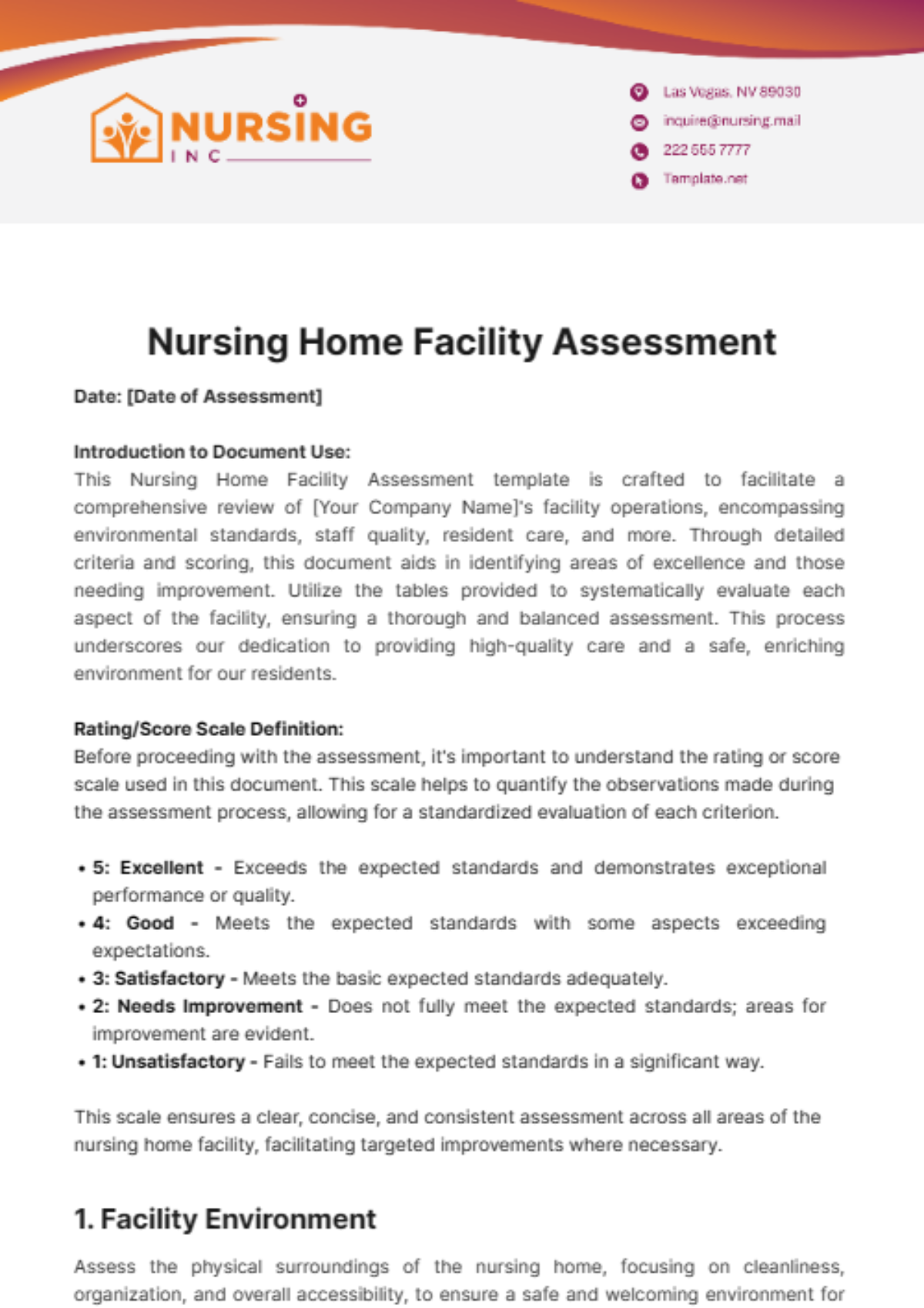 Nursing Home Facility Assessment Template