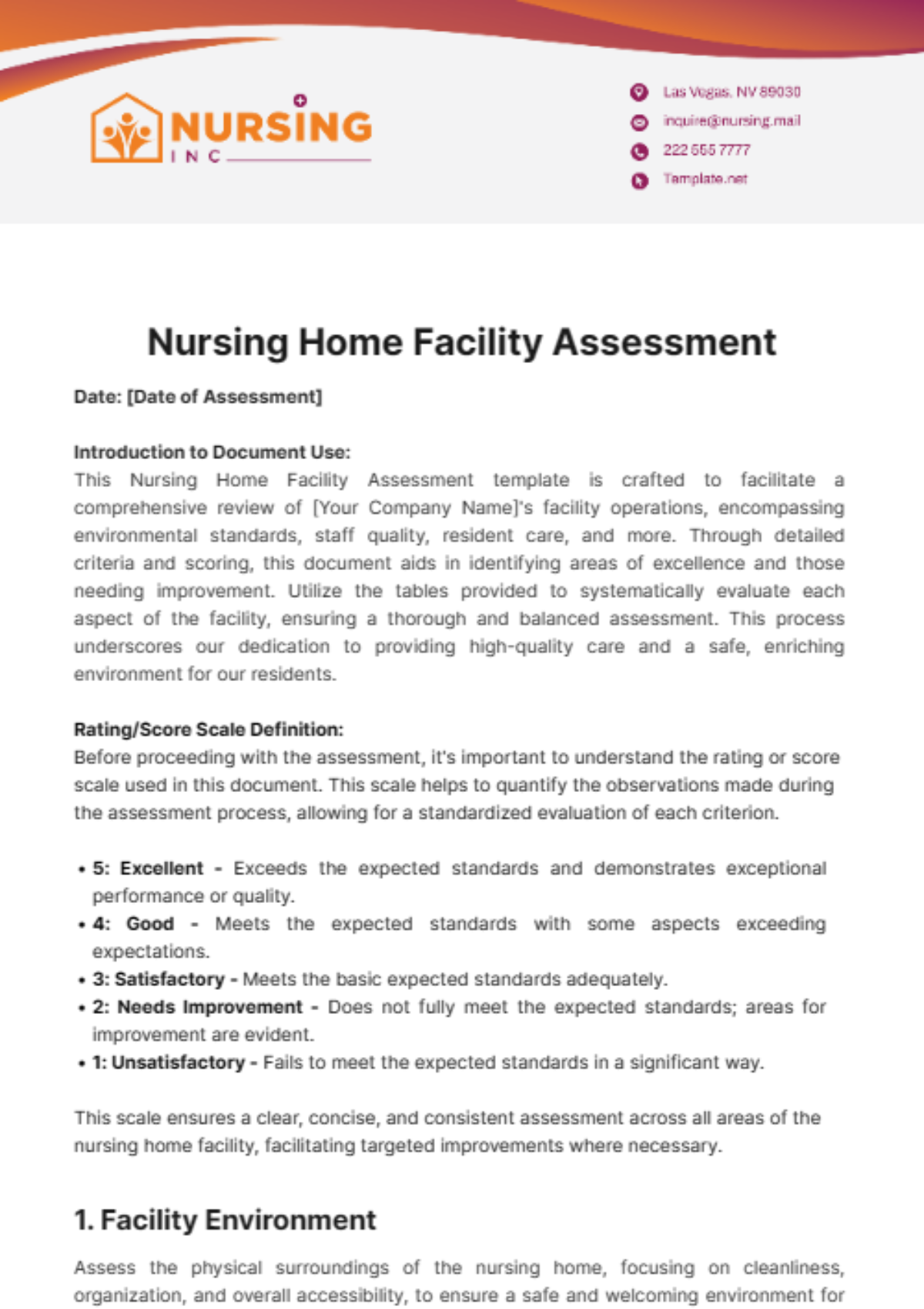 Nursing Home Facility Assessment Template - Edit Online & Download