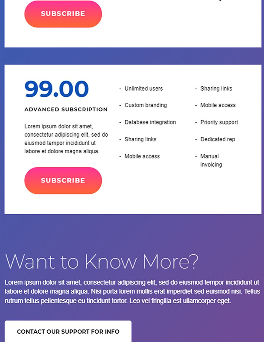 Horizontal Pricing Page Template