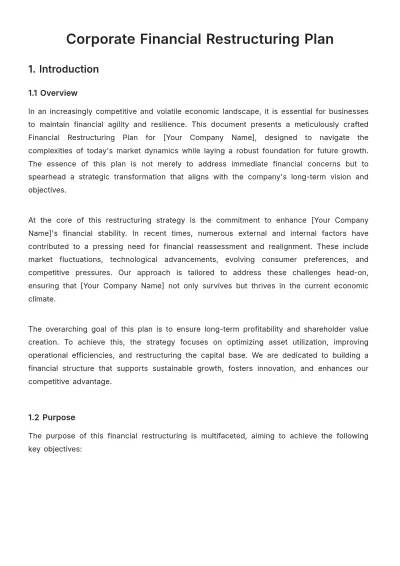 Free Corporate Financial Restructuring Plan Template to Edit Online