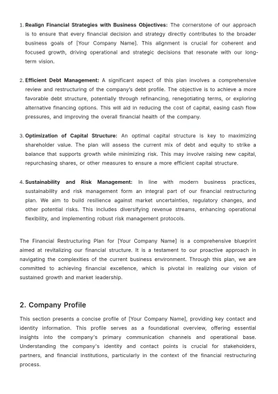Free Corporate Financial Restructuring Plan Template to Edit Online
