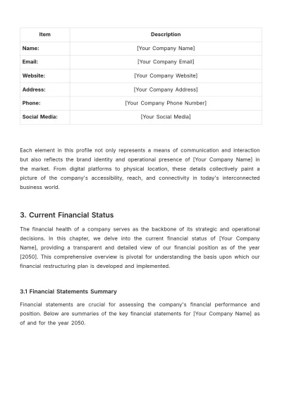 Free Corporate Financial Restructuring Plan Template to Edit Online