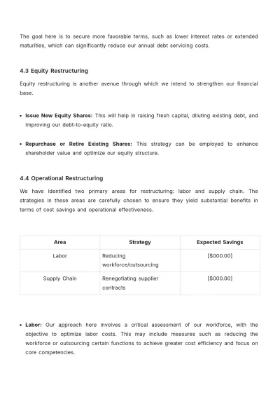 Free Corporate Financial Restructuring Plan Template to Edit Online