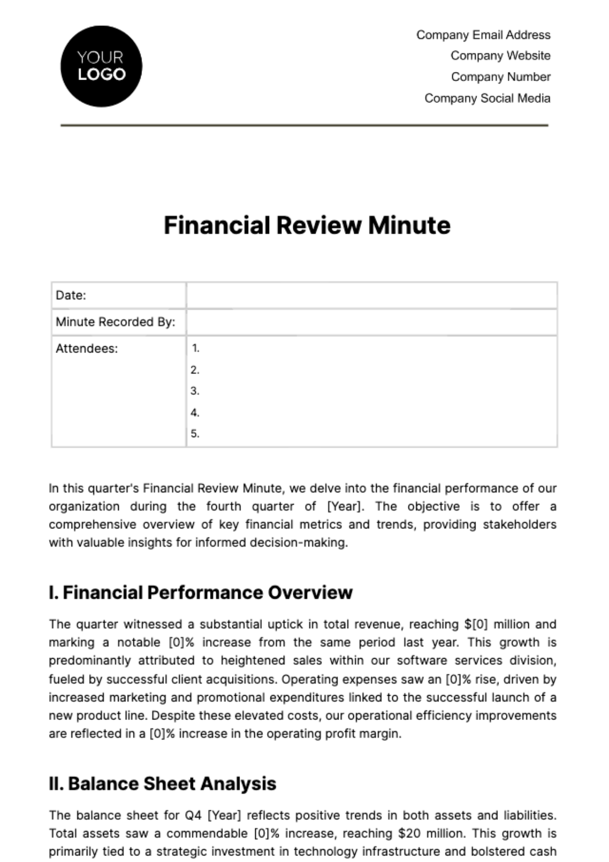 Financial Review Minute Template