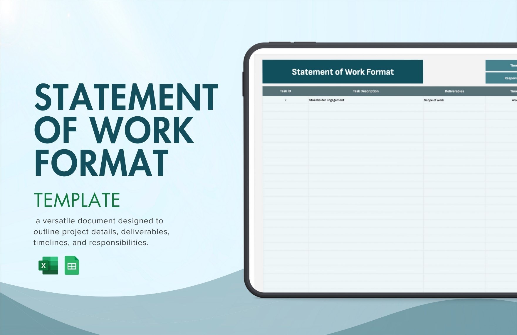 Statement of Work Format Template in Excel, Google Sheets