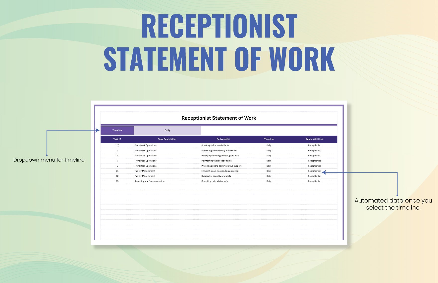 Receptionist Statement of Work Template