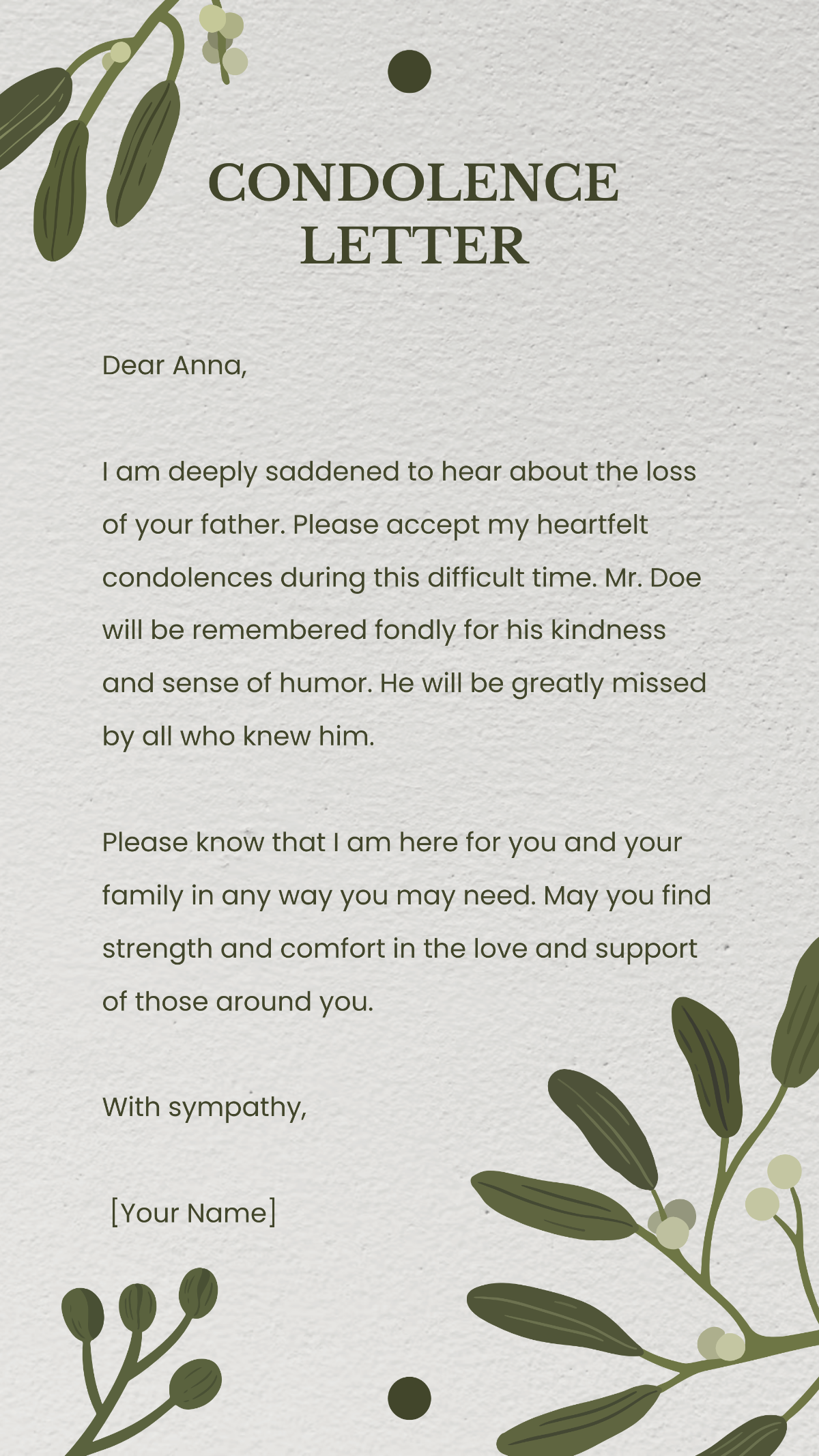 Condolence Letter Template 