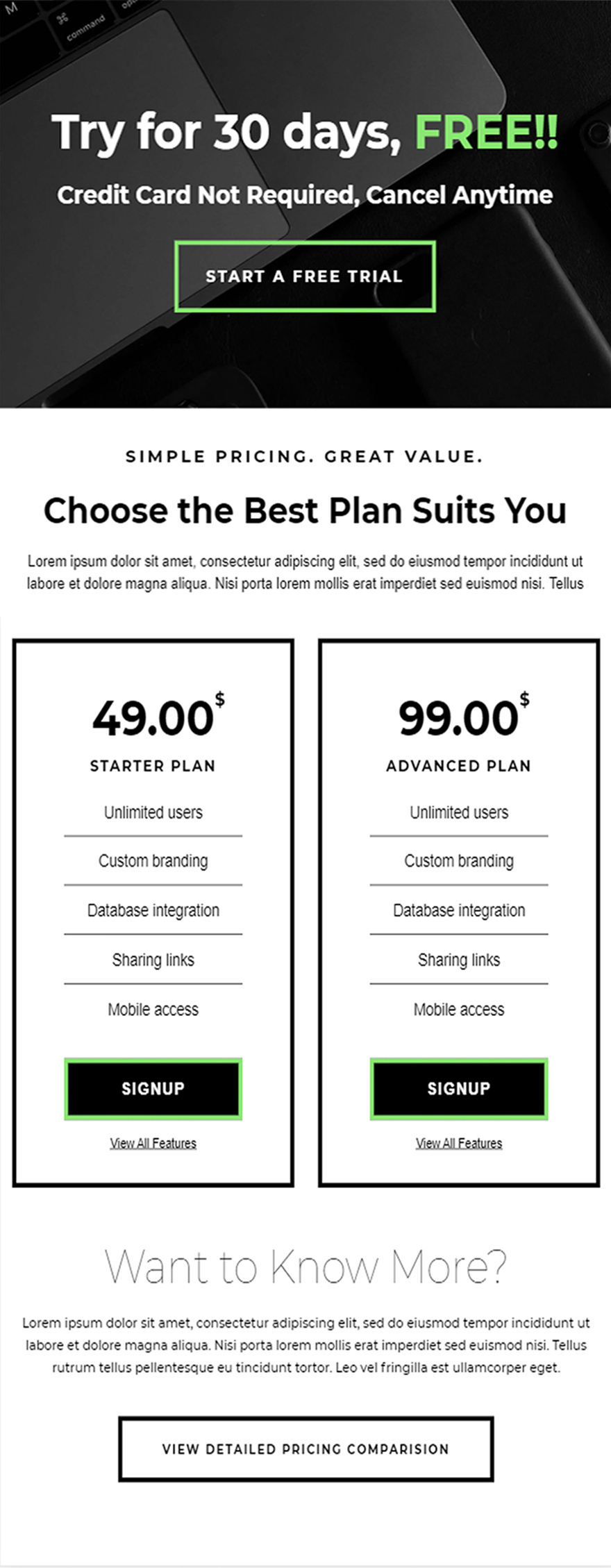 Simple Pricing Page Template HTML5, PSD