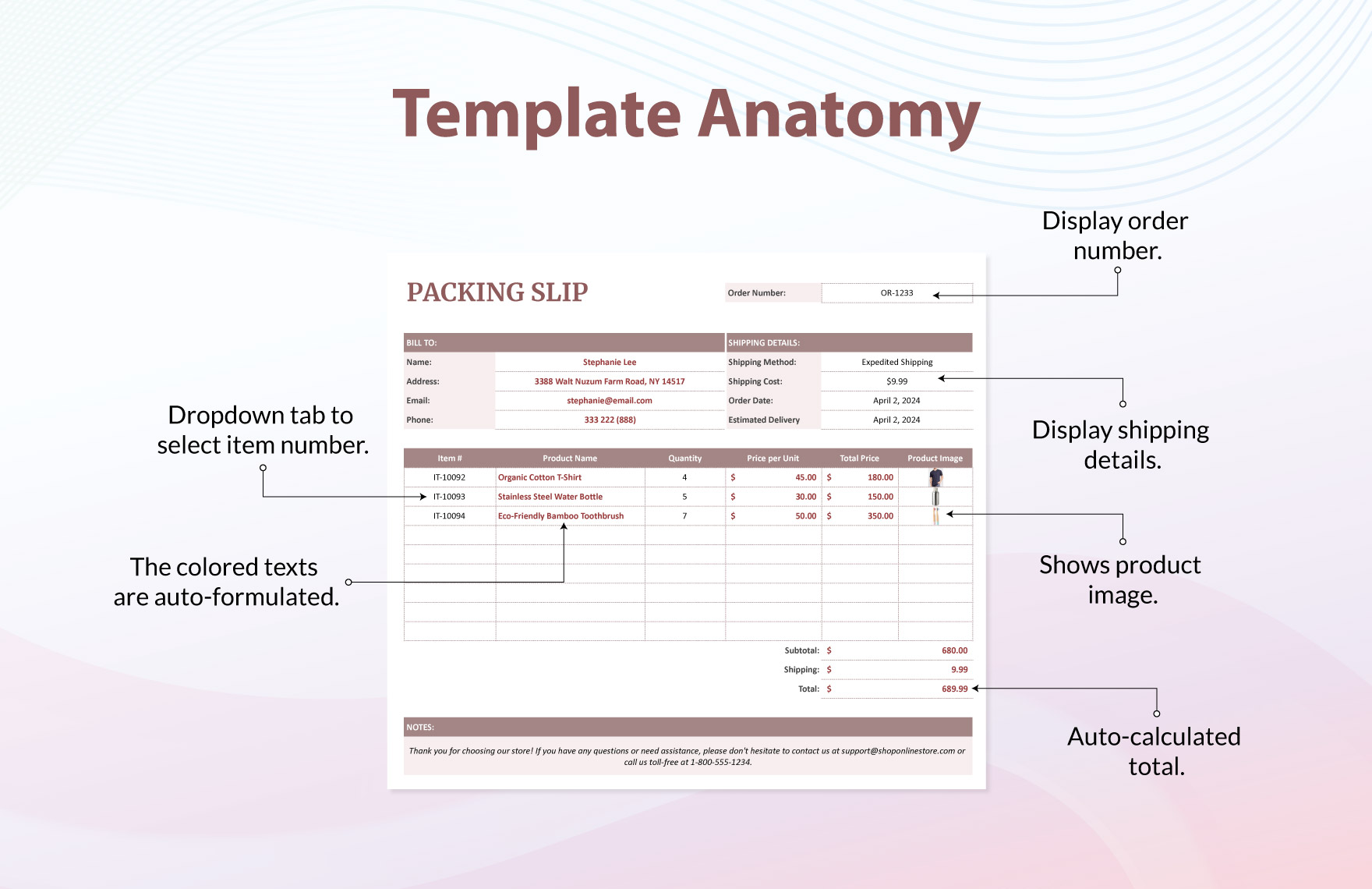 Product Image Packing Slip Template