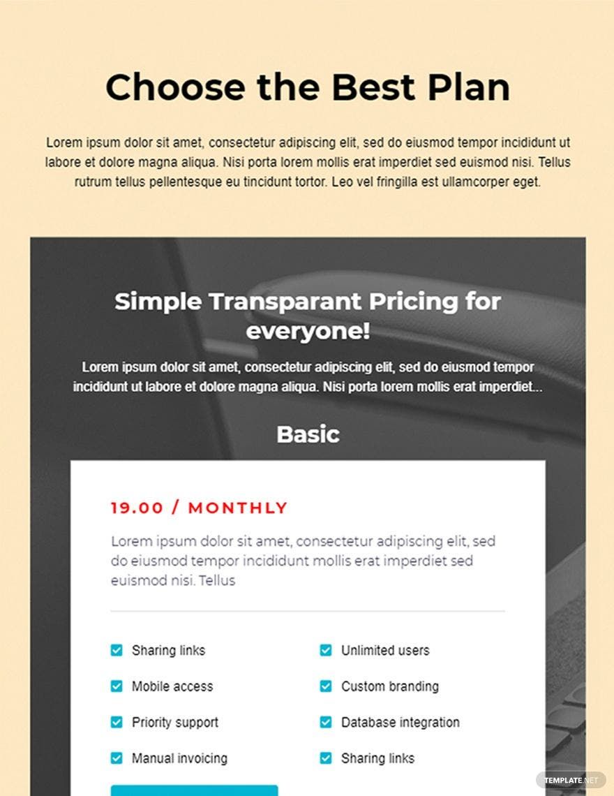 Single Pricing Page Template