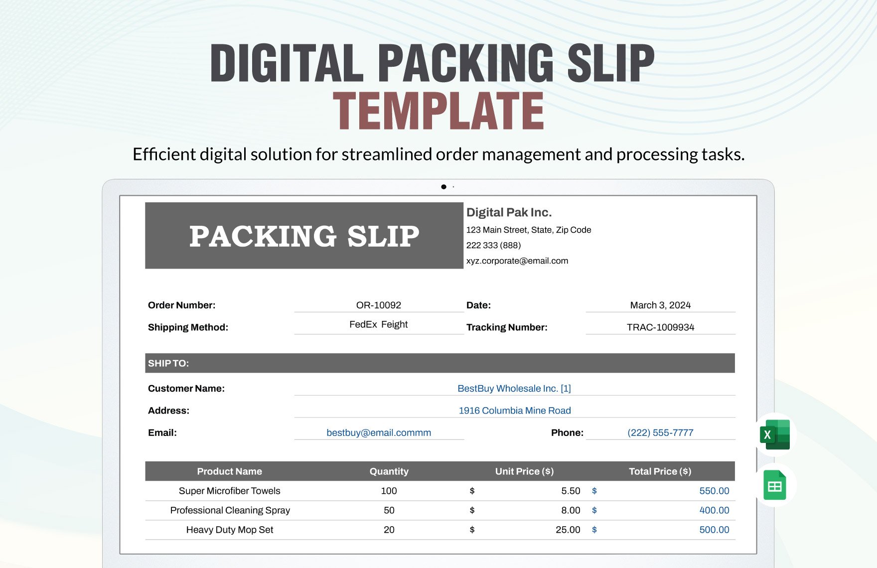 Digital Packing Slip Template