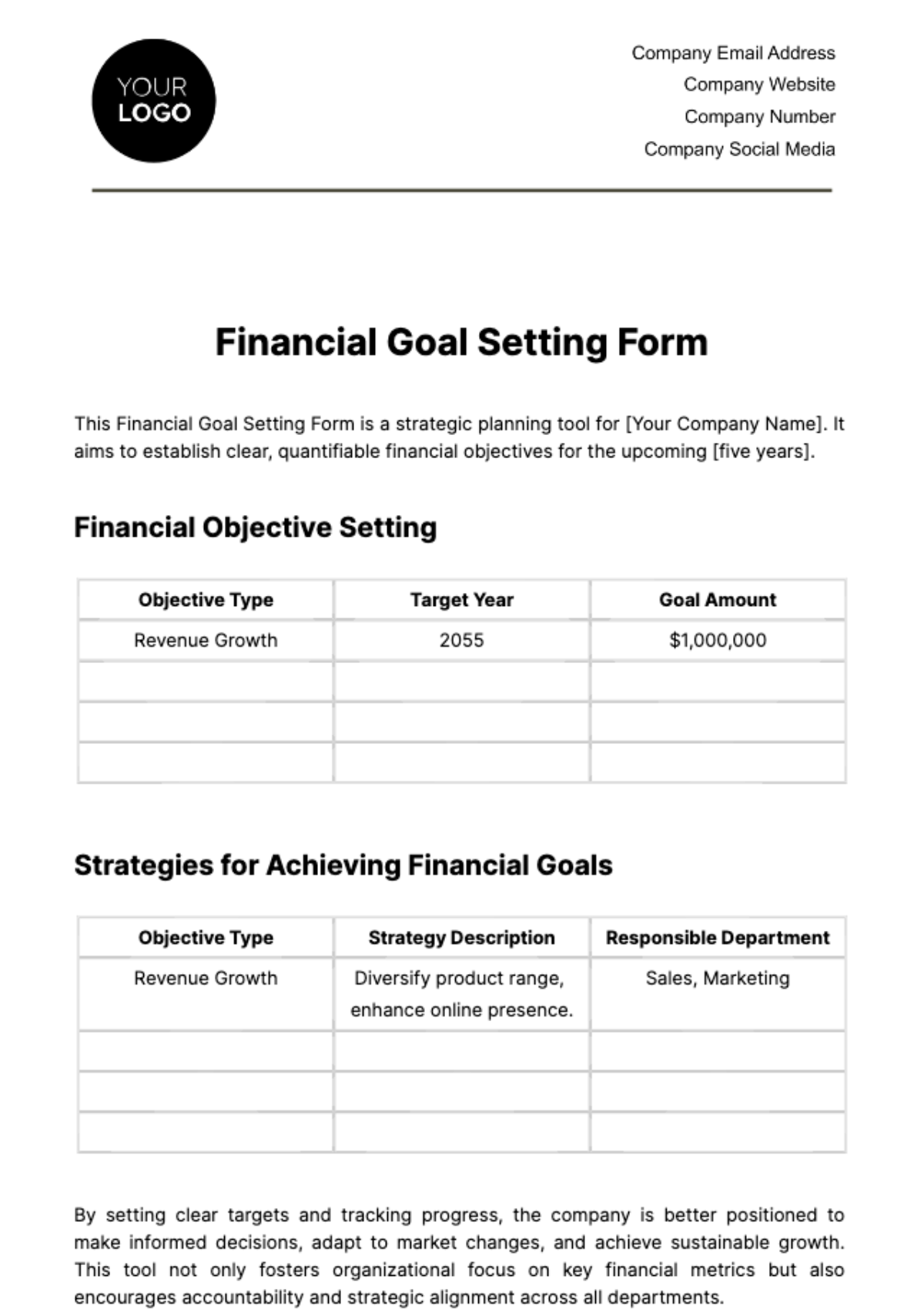 Free Financial Goal Setting Form Template