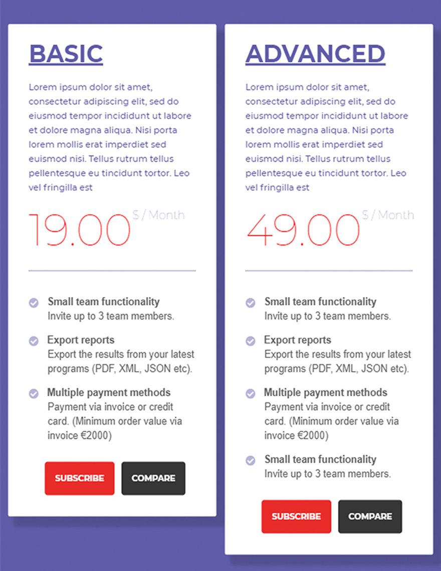 Wide Pricing Page Template