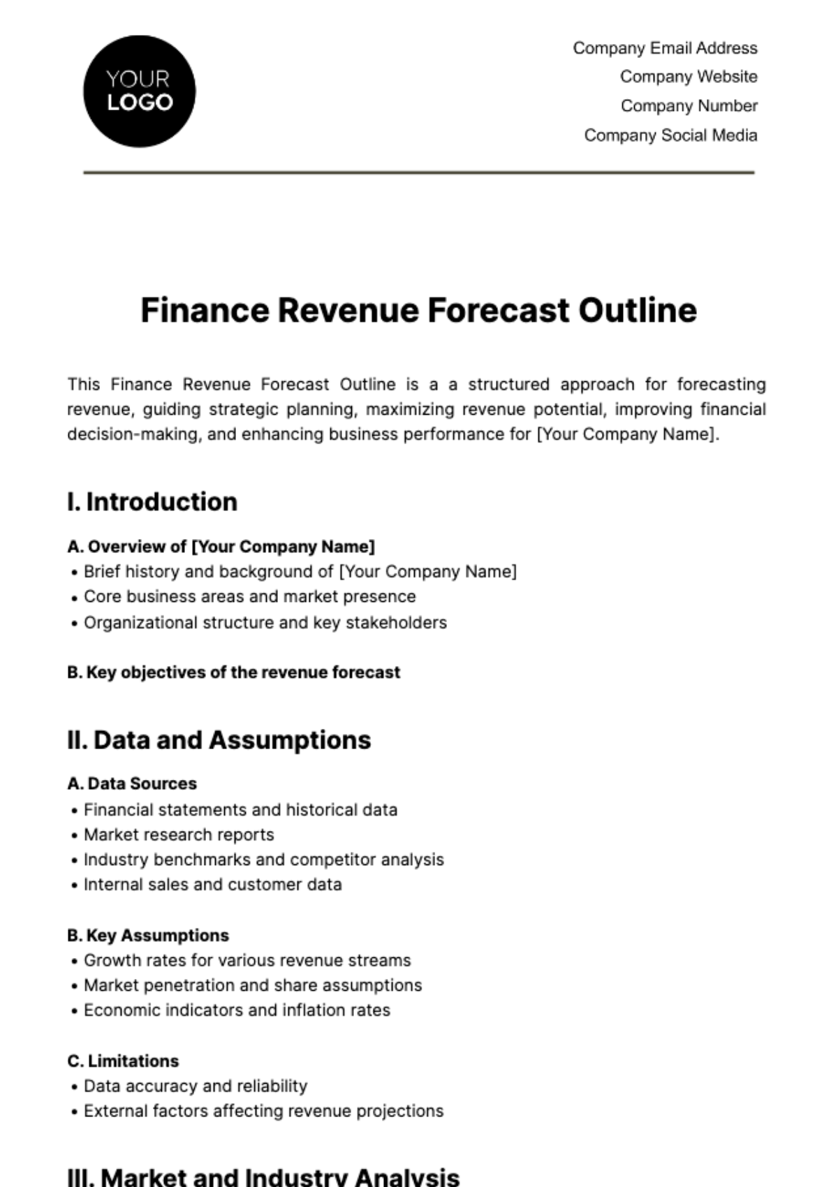 Finance Revenue Forecast Outline Template
