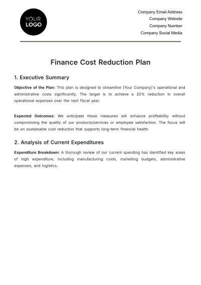 Free Finance Cost Reduction Plan Template to Edit Online