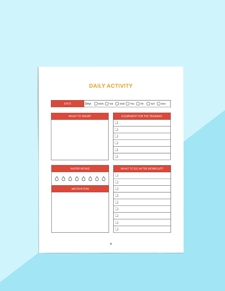 Weight Training Planner Template