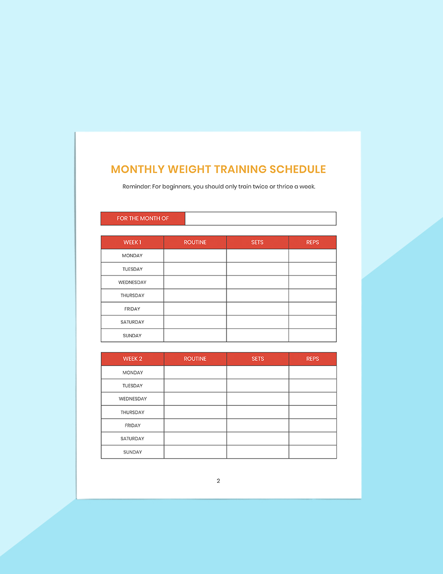 Weight Training Planner Template