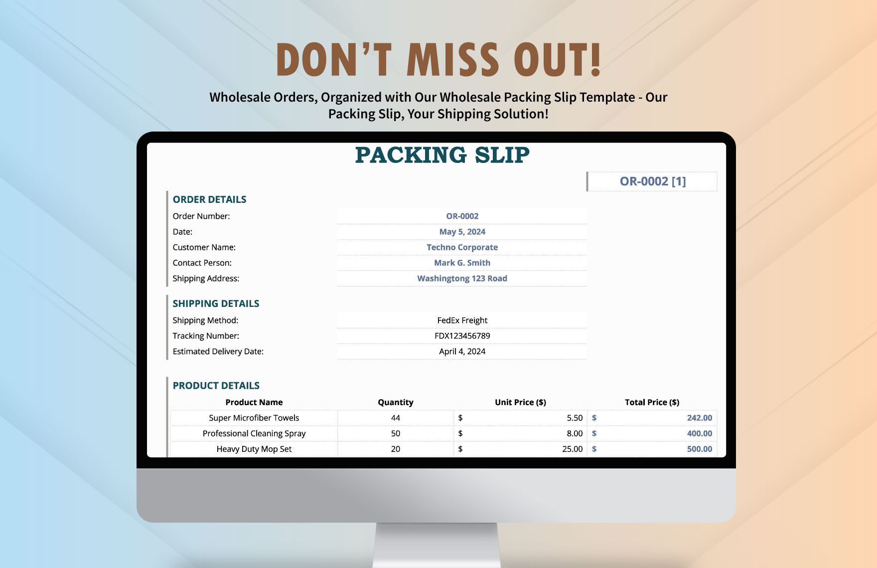 Wholesale Packing Slip Template