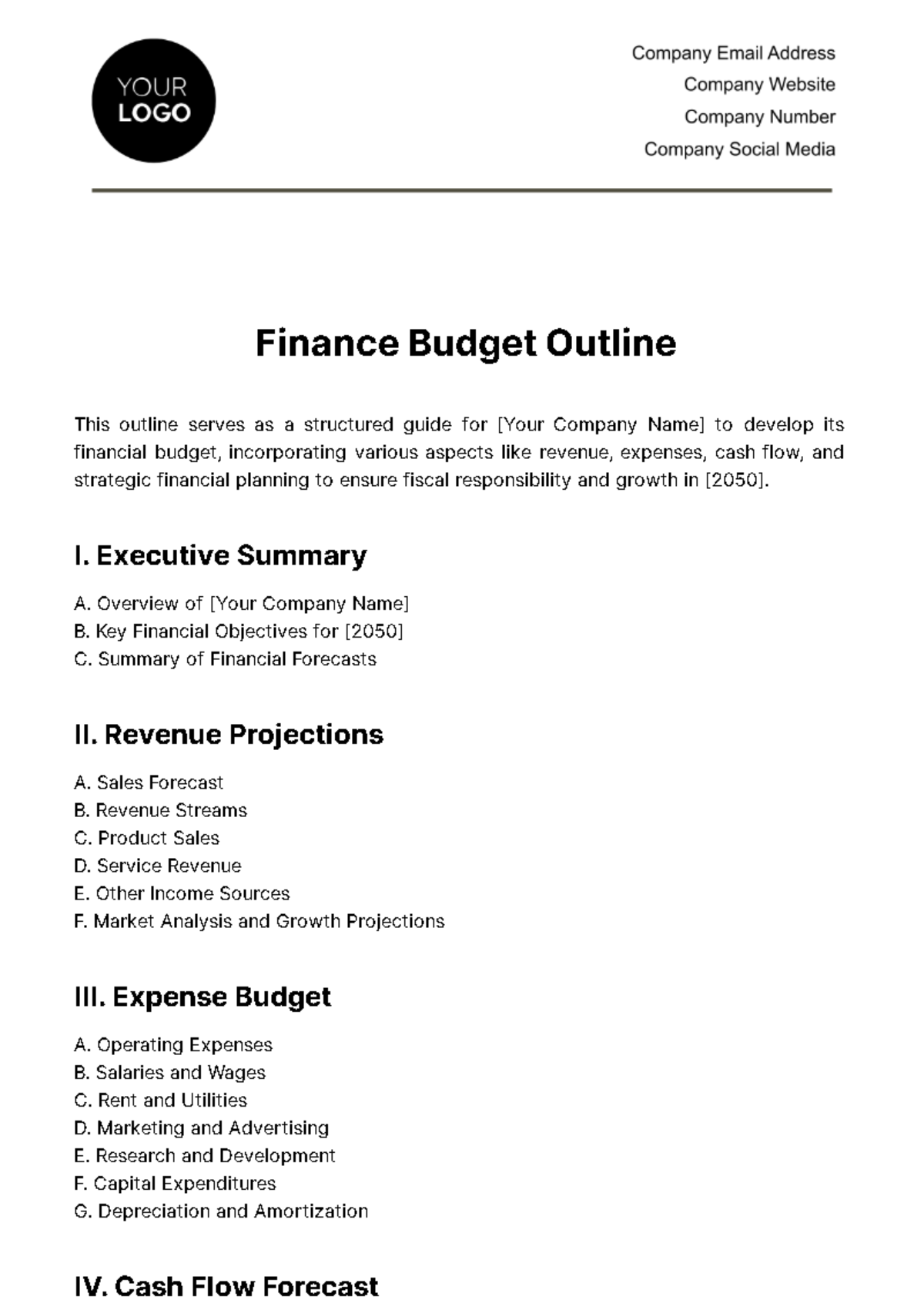 Finance Budget Outline Template