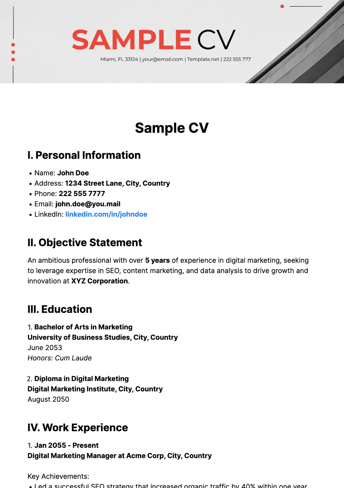 Sample CV Template