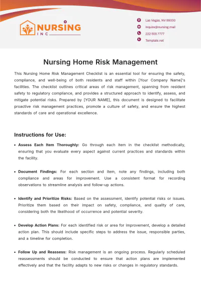 Free Nursing Home Risk Management Template to Edit Online