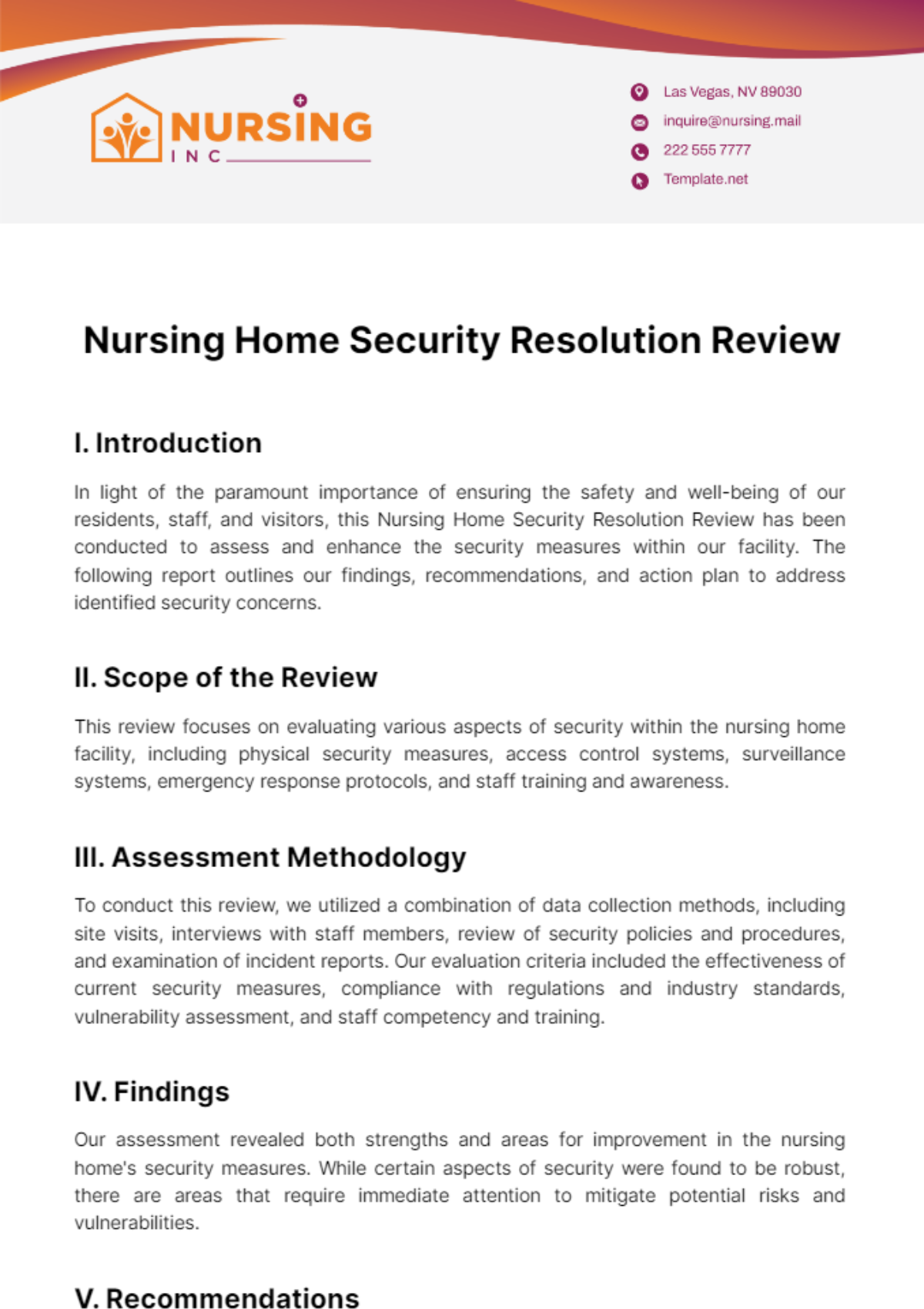 Nursing Home Security Resolution Review Template - Edit Online & Download