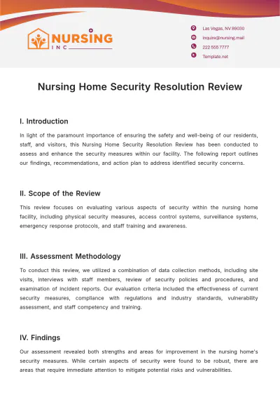 Free Nursing Home Security Resolution Review Template to Edit Online