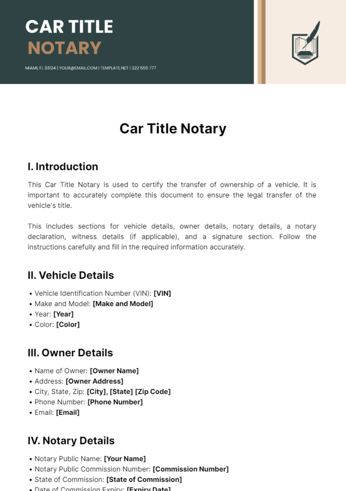 Car Title Notary Template