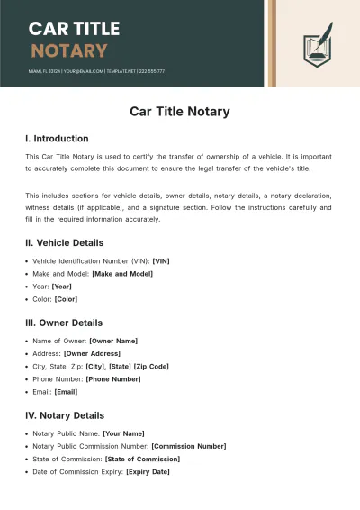 Free Car Title Notary Template to Edit Online