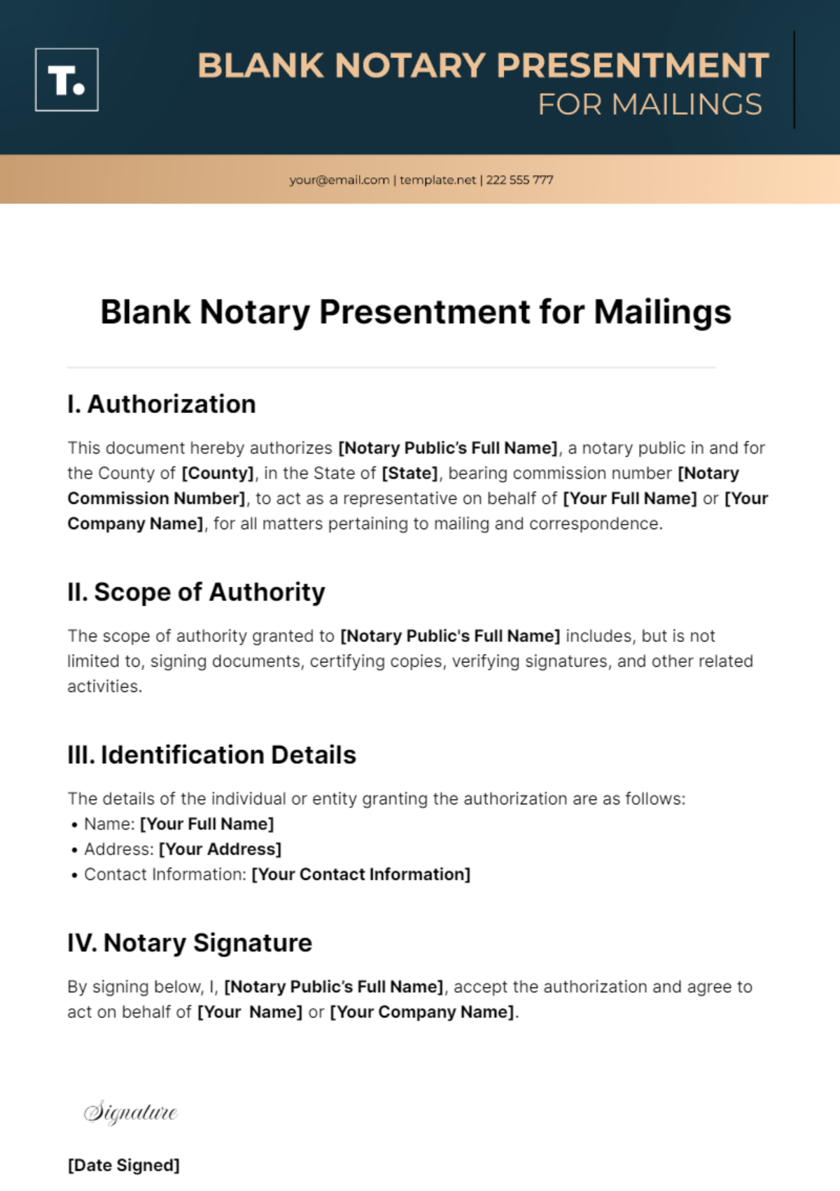 Blank Notary Presentment For Mailings Template