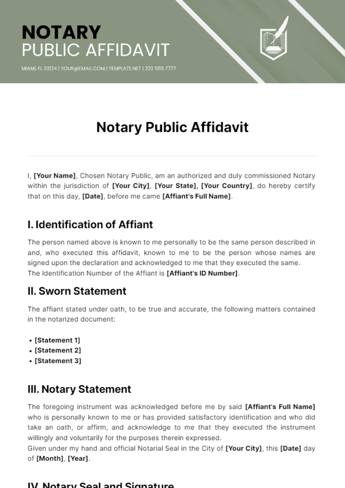 Free Notary Public Affidavit Template
